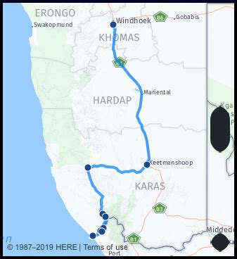 distance between windhoek and oranjemund